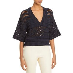 IRO Annie Black V-Neck Sweater Summer Crochet Open Knit Coverup